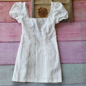 Zara White Short Puff Sleeve Lace Up Back Fitted Mini Dress Size Small